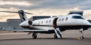luxury private jet on tarmac at Boston airport