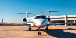 Luxury private jet ready for departure at an airport.